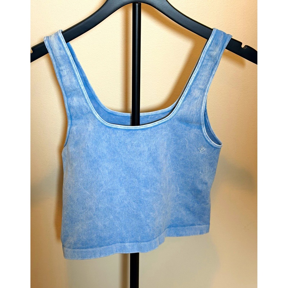 NUX Be Free Scoop Tank Womens L Blue Cropped Compression T4499MW Mineral Shibori